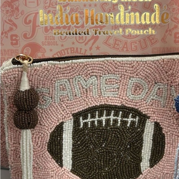 Wanderbing Moon Beaded Game Day Clutch Football pink and white  TikTok viral - Picture 1 of 3